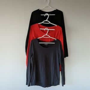 LOFT Long Sleeve Shirttail Tee, set of 3, size L